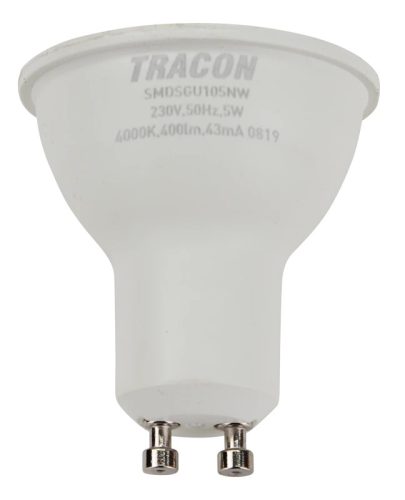 Tracon SMDSGU105NW, Műanyag házas SMD LED spot fényforrás SAMSUNG chippel 230V,50Hz,GU10,5W,400lm,4000K,120°,SAMSUNG chip,