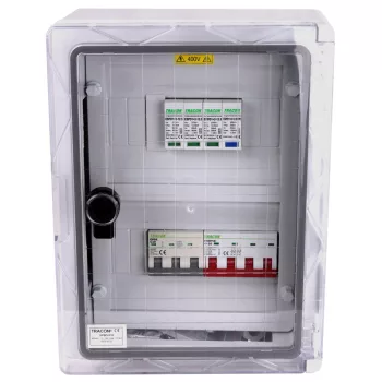   Tracon SPBPV310 Túlfeszültség-védelmi doboz fotovoltaikus rendszerekhez 330×250×130mm,IP65,IK10,AC1+2, 400V, In:10A, Iimp:12.5kA,