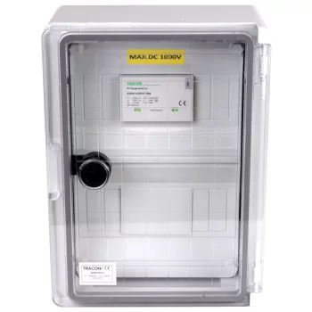   Tracon SPBPVDC1 Túlfeszültség-védelmi doboz fotovoltaikus rendszerekhez 280×210×130mm, IP65, DC1+2, Un=1000VDC