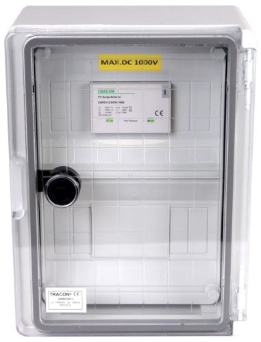 Tracon SPBPVDC1 Túlfeszültség-védelmi doboz fotovoltaikus rendszerekhez 280×210×130mm, IP65, DC1+2, Un=1000VDC