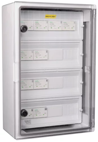 Tracon SPBPVDC10 Túlfeszültség-védelmi doboz fotovoltaikus rendszerekhez Ucpv: 1200V; Iimp:12,5kA; In:20kA; Imax:50kA; Up:4kV