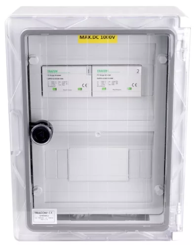 Tracon SPBPVDC2 Túlfeszültség-védelmi doboz fotovoltaikus rendszerekhez 340x260x130mm, IP65, DC1+2, Un=1000VDC