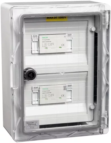 Tracon SPBPVDC2B Túlfeszültség-védelmi doboz fotovoltaikus rendszerekhez 330x250x130mm, IP65, DC1+2, Un=1000VDC