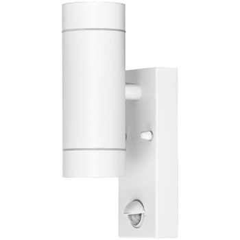   Tracon SPGU10IPFS2F Oldalfali spot lámpatest mozgásérzékelővel, kültéri, fehér 100-240VAC,50Hz,2xGU10,max35W,10s-4min,max 8m,3-2000lx,IP44