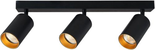 Tracon SPGU10MA3GB Mennyezeti állítható spot lámpatest, fekete, arany reflektor 100-240VAC, 50Hz, 3xGU10, max.3x35W