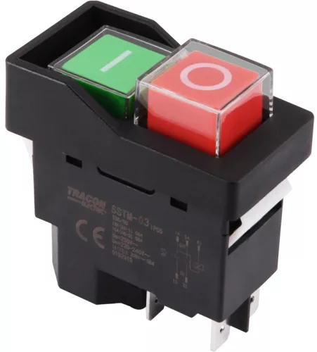 Tracon SSTM-03, Relés biztonsági kapcsoló, bepattintható, fekete kerettel 4PIN, 230VAC, 12A/AC3, IP54, 6,3×0,8