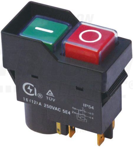 Tracon SSTM-035, Relés biztonsági kapcsoló, bepattintható, fekete kerettel 5PIN, 230 VAC, 12A/AC3, IP54, 6,3×0,8