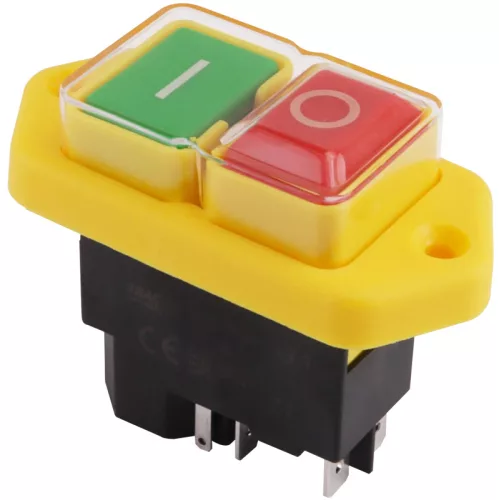 Tracon SSTM-045, Relés biztonsági kapcsoló, csavarozható, sárga kerettel 5PIN, 230 VAC, 12A/AC3, IP54, 6,3×0,8