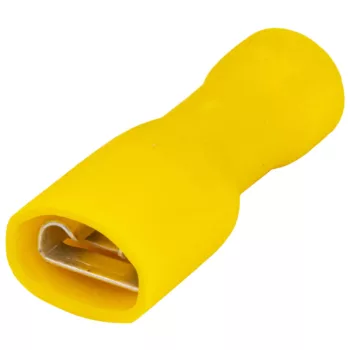   Tracon STCSH6, Teljes szigetelésű rátolható csatl. hüvely, sárgaréz, sárga 6mm2, 6,3×0,8 mm