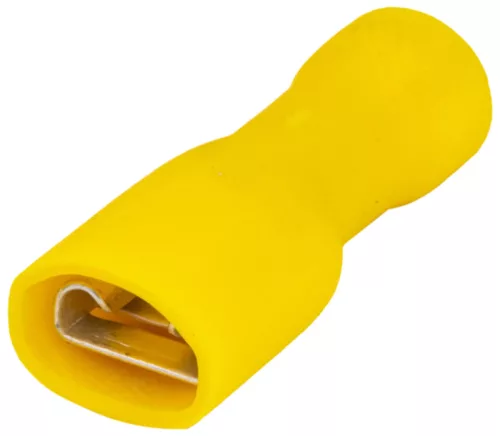 Tracon STCSH6, Teljes szigetelésű rátolható csatl. hüvely, sárgaréz, sárga 6mm2, 6,3×0,8 mm