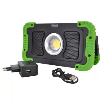   Tracon STLFLBT15W Bluetooth hangszórós akkumulátoros LED szerelő fényvető 15W, 6000K, 3,7V, 8000mAh, Li-Ion, 1500lm, 4-10 h, IP40