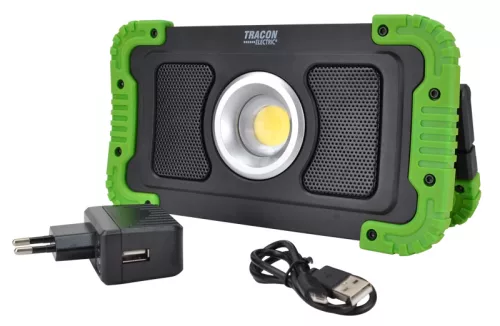 Tracon STLFLBT15W Bluetooth hangszórós akkumulátoros LED szerelő fényvető 15W, 6000K, 3,7V, 8000mAh, Li-Ion, 1500lm, 4-10 h, IP40