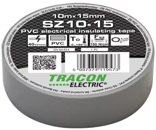 Tracon SZ10-15 PVC szigetelőszalag szürke 10m 15mm