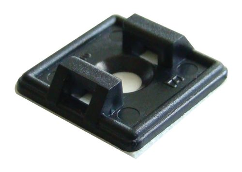Tracon TALP191-2 Öntapadós/csavarozható, 2oldalt fűzhető kötegelő talp,fekete 18,7×18,7mm, d=4,4mm,PA6.6
