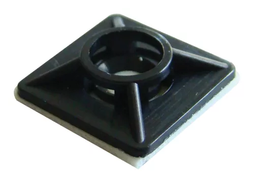 Tracon TALP191 Öntapadós/csavarozható, 4oldalt fűzhető kötegelő talp,fekete, 20×20mm, d=2,9mm, PA6.6
