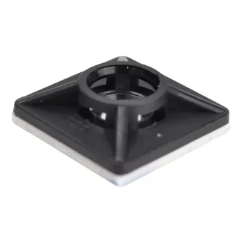 Tracon TALP201 Öntapadós/csavarozható, 4oldalt fűzhető kötegelő talp,fekete, 19×19mm, d=5mm, PA6.6, 3M