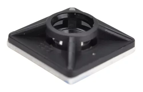 Tracon TALP201 Öntapadós/csavarozható, 4oldalt fűzhető kötegelő talp,fekete, 19×19mm, d=5mm, PA6.6, 3M