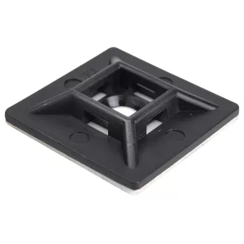 Tracon TALP281 Öntapadós/csavarozható, 4oldalt fűzhető kötegelő talp,fekete, 28×28mm, d=5,7mm, PA6.6, 3M
