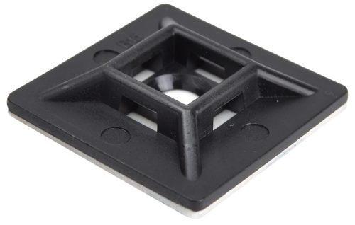 Tracon TALP281 Öntapadós/csavarozható, 4oldalt fűzhető kötegelő talp,fekete 28×28mm, PA6.6, 3M