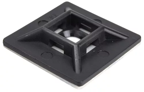 Tracon TALP281 Öntapadós/csavarozható, 4oldalt fűzhető kötegelő talp,fekete, 28×28mm, d=5,7mm, PA6.6, 3M
