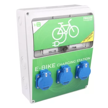   Tracon TBCS01 Elektromos kerékpár töltőállomás védelemmel Prot.:RCCB,MCB,Out:3×SCHUKO