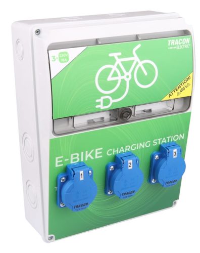 Tracon TBCS01 Elektromos kerékpár töltőállomás védelemmel Prot.:RCCB,MCB,Out:3×SCHUKO