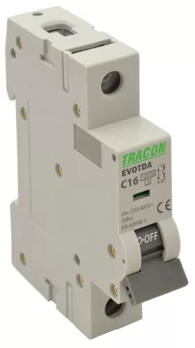 Tracon TDA-1D-13 kismegszakító, 1 pólus, D karakterisztika, 13 A, 10 kA