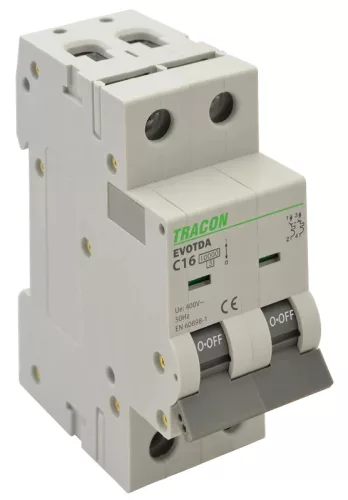 Tracon TDA-2D-2 kismegszakító, 2 pólus, D karakterisztika, 2 A, 10 kA