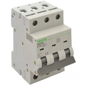 Tracon TDA-3D-1 kismegszakító, 3 pólus, D karakterisztika, 1 A, 10 kA