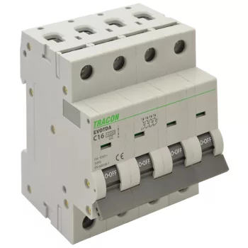 Tracon TDA-4D-25 kismegszakító, 4 pólus, D karakterisztika, 25 A, 10 kA