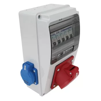   Tracon TDB01-6MV Csatlakozó doboz védelemmel, vezetékezett, készre szerelt Prot.:MCB,Out: 2×SCHUKO+1×16A(3P+N+E)