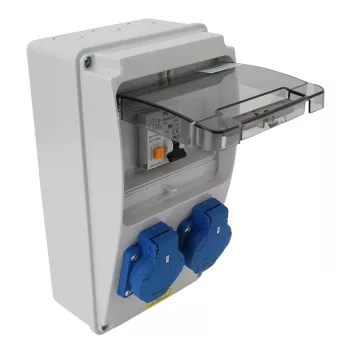   Tracon TDB02-6MV Csatlakozó doboz védelemmel, vezetékezett, készre szerelt Prot.: RCBO, Out: 2×SCHUKO
