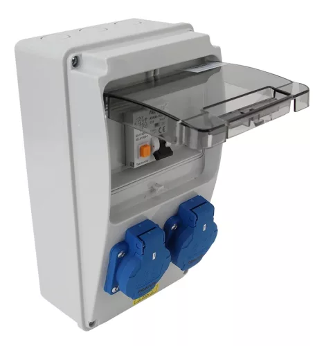 Tracon TDB02-6MV Csatlakozó doboz védelemmel, vezetékezett, készre szerelt Prot.: RCBO, Out: 2×SCHUKO