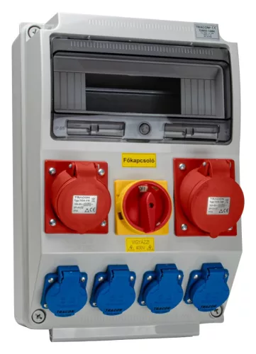 Tracon TDB03-12MK Csatlakozó doboz, védelem nélkül, főkapcsolóval Out:4×SCHUKO+1×16A(3P+N+E)+1×32A(3P+N+E)