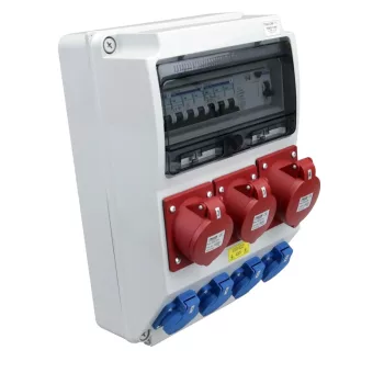   Tracon TDB03-12MV Csatlakozó doboz védelemmel, vezetékezett, készre szerelt Prot.:RCCB,MCB,Out:4×SCHUKO+2×16A(3P+N+E)+1×32A(3P+N+E)