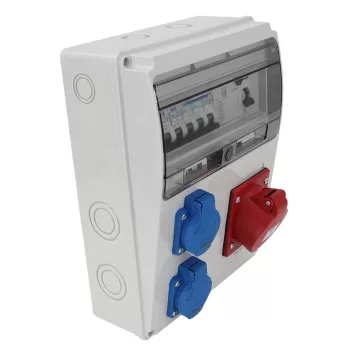   Tracon TDB04-11MV Csatlakozó doboz védelemmel, vezetékezett, készre szerelt Prot.: RCCB, MCB, Out: 2×SCHUKO+1×16A(3P+N+E)