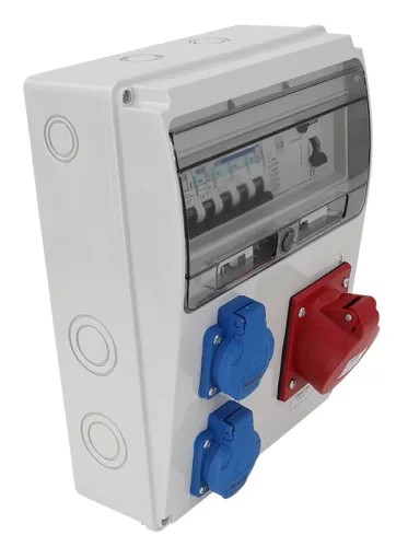 Tracon TDB04-11MV Csatlakozó doboz védelemmel, vezetékezett, készre szerelt Prot.: RCCB, MCB, Out: 2×SCHUKO+1×16A(3P+N+E)