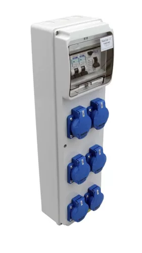 Tracon TDB05-6MV Csatlakozó doboz védelemmel, vezetékezett, készre szerelt Prot.: RCCB, MCB, Out: 6×SCHUKO