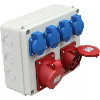   Tracon TDB08-0M Csatlakozó doboz, védelem nélkül Out: 4×SCHUKO+1×16A(3P+N+E)+1×32A(3P+N+E)