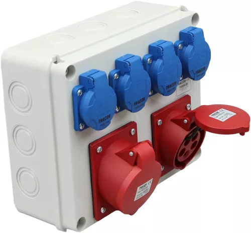Tracon TDB08-0M Csatlakozó doboz, védelem nélkül Out: 4×SCHUKO+1×16A(3P+N+E)+1×32A(3P+N+E)