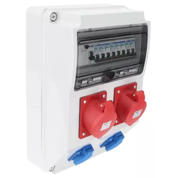   Tracon TDB09-12MV Csatlakozó doboz védelemmel, vezetékezett, készre szerelt Prot.: RCCB, MCB Out: 2×SCHUKO+2×32A(3P+N+E)