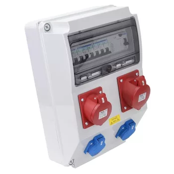   Tracon TDB12-12MV, Csatlakozó doboz védelemmel, vezetékezett, készre szerelt Prot.: RCCB, MCB Out: 2×SHUKO+1×32A(3P+N+E)+1×16A(3P+N+E)