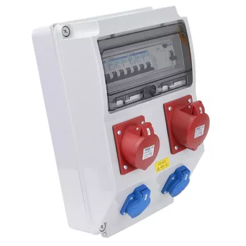   Tracon TDB12-12MVSK Csatlakozó doboz védelemmel, vezetékezett, készre szerelt Prot.:RCCB,MCB,Out:2×FRENCH+1×32A(3P+N+E)+1×16A(3P+N+E)