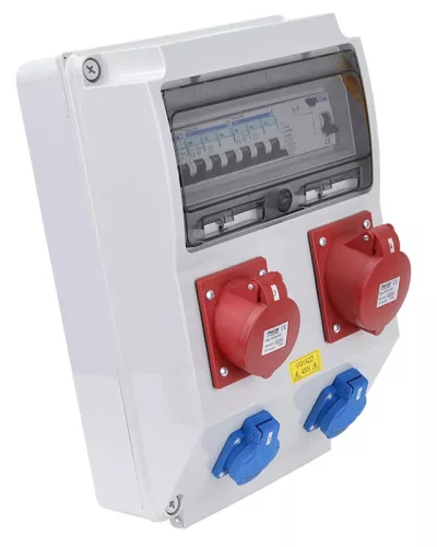 Tracon TDB12-12MVSK Csatlakozó doboz védelemmel, vezetékezett, készre szerelt Prot.:RCCB,MCB,Out:2×FRENCH+1×32A(3P+N+E)+1×16A(3P+N+E)