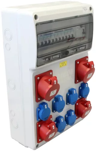 Tracon TDB13-16MV Csatlakozó doboz védelemmel, vezetékezett, összeszerelt (MV) Prot.:RCCB,MCB,Out:6×SCHUKO+2×16A(3P+N+E)+2×32A(3P+N+E)