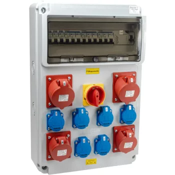   Tracon TDB13-16MVK Csatlakozó doboz védelemmel,főkapcs.,vezetékezett,készre sz. Prot.:RCCB,MCB,Out:6×SCHUKO+2×16A(3P+N+E)+2×32A(3P+N+E)