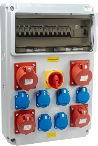 Tracon TDB13-16MVK Csatlakozó doboz védelemmel,főkapcs.,vezetékezett,készre sz. Prot.:RCCB,MCB,Out:6×SCHUKO+2×16A(3P+N+E)+2×32A(3P+N+E)