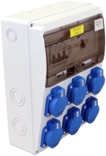 Tracon TDB14-11MV3 Csatlakozó doboz védelemmel, vezetékezett, összeszerelt (MV) Prot.:RCCB,MCB,Out:6×SCHUKO