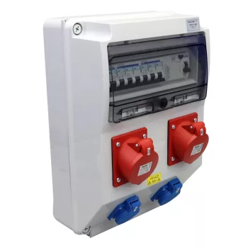   Tracon TDB15-12MV Csatlakozó doboz védelemmel, vezetékezett, összeszerelt (MV) Prot.:RCCB,MCB,Out:2×SCHUKO+2×16A(3P+N+E)