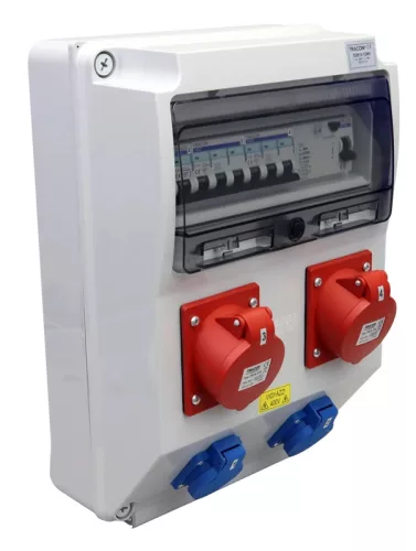 Tracon TDB15-12MV Csatlakozó doboz védelemmel, vezetékezett, összeszerelt (MV) Prot.:RCCB,MCB,Out:2×SCHUKO+2×16A(3P+N+E)